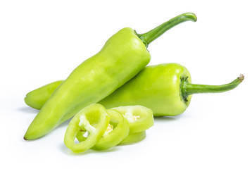 green pepper chilli isolated on white background clipping path