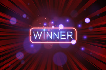 Neon winner banner with red light background