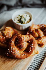 Soft und salty pretzel, moody food still life
