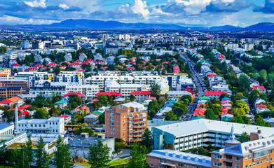 Colorful Houses Street Reykjavik Iceland - obrazy, fototapety, plakaty