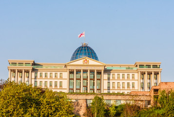 Obraz premium Tbilisi, Georgia. Presidential Administration Palace, Avlabari Residence. Uptown Of Avlabari District. Famous Landmark