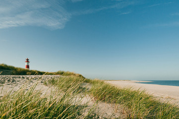 Lighthouse at coastline, Sylt, Germany