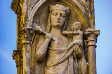 Virgin Mary with baby Jesus statue on Piazza Bra in Verona, Italy
