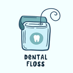 Dental floss. Vector color sketch in cartoon style. Freehand illustration