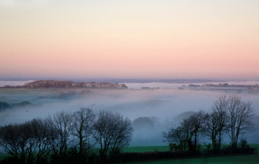 Magical Mist over the rural countryside on a winter evening