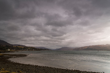 A bracketed hdr wet winter image of Loch Carron in Ross and Cromarty, Wester Ross, Scotland. 29 December 2019