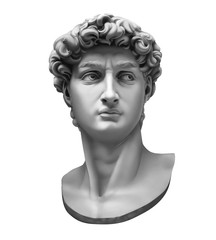 3D rendering of Michelangelo's David bust isolated on white.