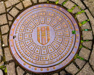 Pillars City Seal Manhole Coverr Street Reykjavik Iceland