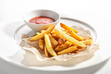 Fries or French Fries with Tomato Sauce Isolated