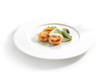 Halibut Cutlets or Fish Cakes with Cream Cheese Isolated