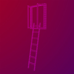 Ladder with open window. Business concept in opportunity. Wireframe low poly mesh vector illustration.