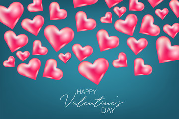 Valentines Day banner background with 3d hearts. Love design concept. Romantic invitation or sale offer promo. Vector illustration.