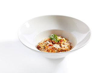 Classical Italian Spaghetti with Tomatoes, Tomato Sauce and Parmesan