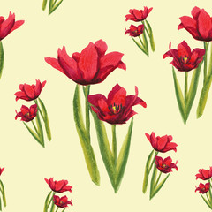 Tulip seamless pattern print red yellow