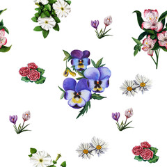 flowers seamless pattern white pink purple