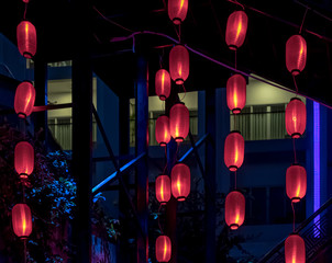 Chinese lanterns with red light at night