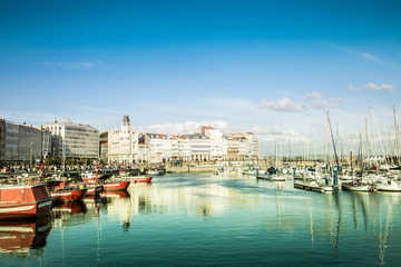 view of the marina and fishing port of the city of a coruña