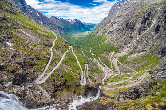 TROLLSTIGEN, NORWAY - June, 2019: Trollstigen viewing or viewpoint platform. Trollstigen or Trolls Path is a serpentine mountain road in Rauma Municipality in Norway