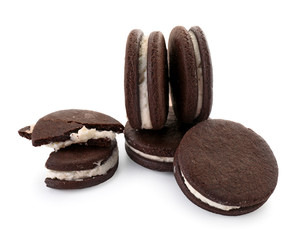 Tasty chocolate cookies on white background