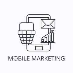 Mobile marketing thin line icon and concept. Vector outline illustration