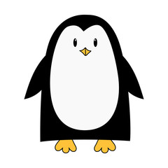 Cute penguin. Color vector illustration. The object is isolated on a white background. Northern bird. Penguin stands and smiles. A simple picture for the design of children's clothing,posters,postcard