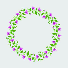 Floral Frame. Cute flowers arranged in a shape of a wreath. Perfect for invitations or cards.