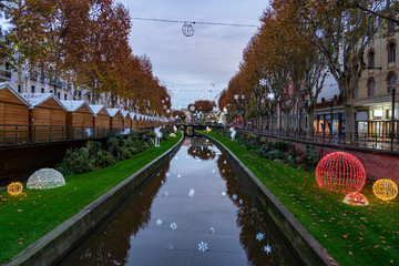 Le Castillet in Perpignan on Christmas night, France.