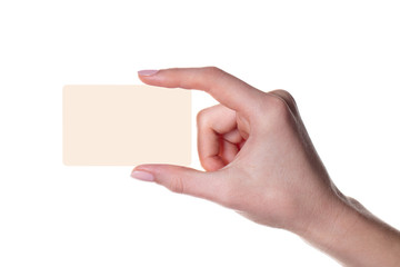 Obraz premium Hand of young women card showing on white background