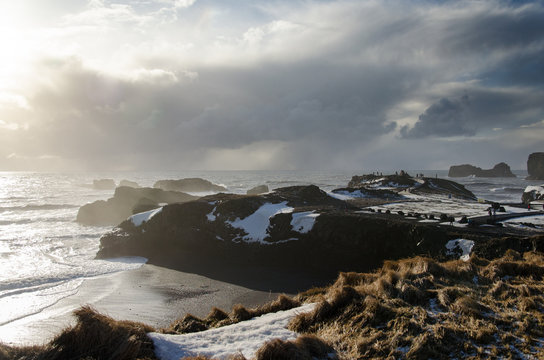 Black sand beach during winter in Iceland