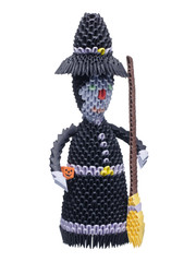Origami witch isolated on white background.