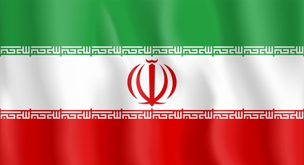 Waving Iranian Flag. Realistic silk textured national flag of Iran. Waving style. Vector illustration.