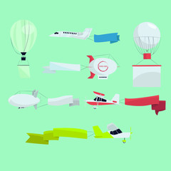 zeppelins airplanes with blank banner illustration. flat design illustration © Fenny