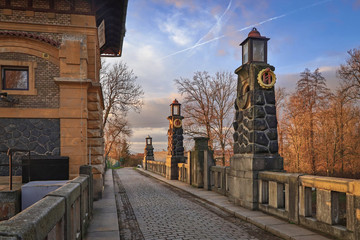 Bridge over lock chamber Horin / Hoř&iacute;n next Czech town Melnik /Měln&iacute;k