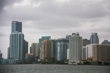 Fototapeta na wymiar Miami city set from the sea boat