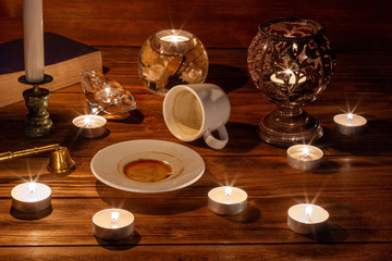 Magic and occultism, divination by candlelight.Fortune telling.Copy space.    