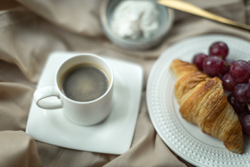 beautiful breakfast with croissant and cheese