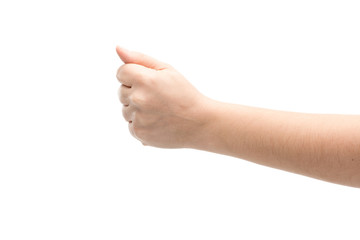 cropped view of man showing fist isolated on white