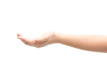 cropped view of woman pointing with hand isolated on white