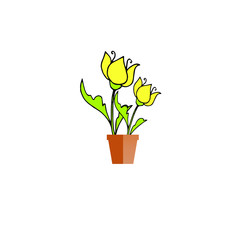 Yellow Icon flowers in brown pot object isolated flat design stock vector illustration for web, for print