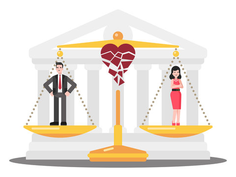 Vector illustration shows an unhappy man and a woman, of divorse