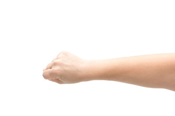 cropped view of woman showing fist isolated on white
