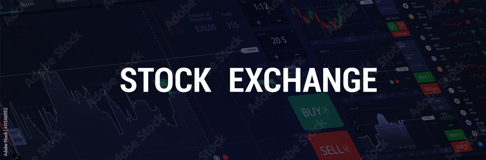 Poster Stock Exchange web banner. Trade platform UI design template. Binary option isometric background. Cryptocurrency and financial investment banner for trading on forex and other stock exchanges. Vector