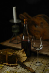 Rustic dinner table with old candlestick