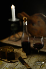 Rustic dinner table with old candlestick