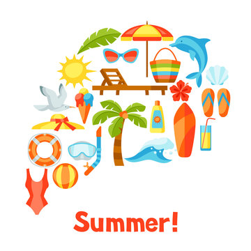 Print with summer and beach objects.