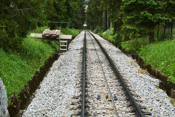 Cableway rails to the Gubalowka mountain in the city of Zakopane in Poland.