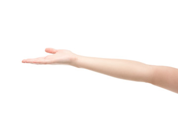 Fototapeta premium cropped view of woman pointing with hand isolated on white