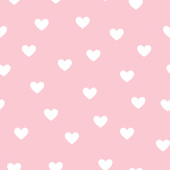 Fototapeta na wymiar Cute white hearts on pink background. Seamless repeat pattern, perfect for valentines day invitation, cards and wallpaper, flyer or wedding designs. Vector illustration.