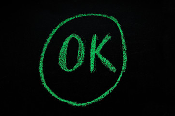 ok  hand drawn on blackboard