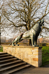 Naklejka premium Hannover, Lower Saxony, Germany - January 11, 2020:.Loewenbastion at Lake Maschsee in Hannover.